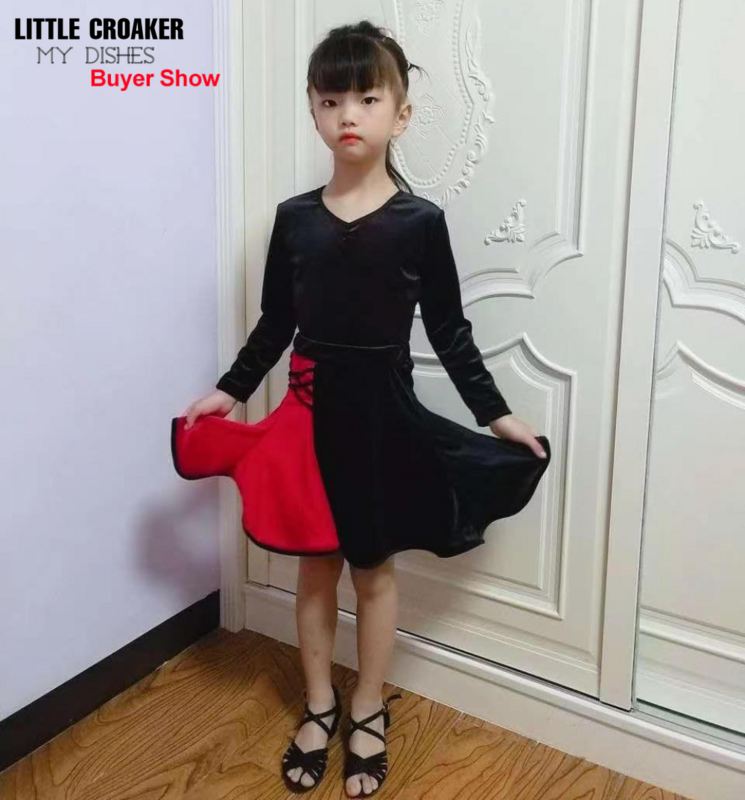 Cha Cha V-Hals Kids Fluwelen Latin Dansjurk Voor Meisjes Kinderwedstrijd Ballroom Tango Salsa Dancewear Praktijk Danskleding