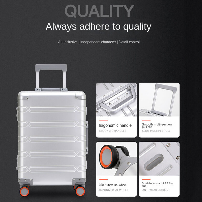 100% aluminiowo-stop magnezu walizka podróżna bagaż toczący się 20/24/29-calowy bagaż na kółkach walizka podręczna