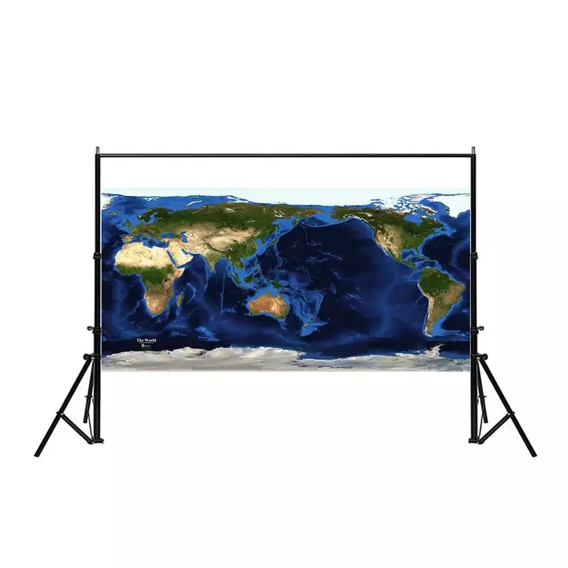 Carte Satellite du monde, topographie et batimétrie, Non-tissé, peinture en aérosol, 150x225cm