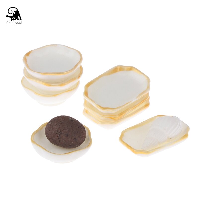 4Pcs 1:12 Dollhouse Miniature Bowl Plate Food Tray Cake Dessert Pastry Dishes Kitchen Model Decor Toy Doll House Accessories