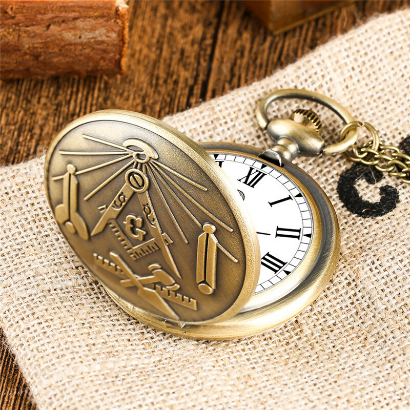 Freemason นาฬิกาควอทซ์ชายหญิงทำจากทองแดงวินเทจจี้สร้อยคอลูกปัดเลขโรมัน