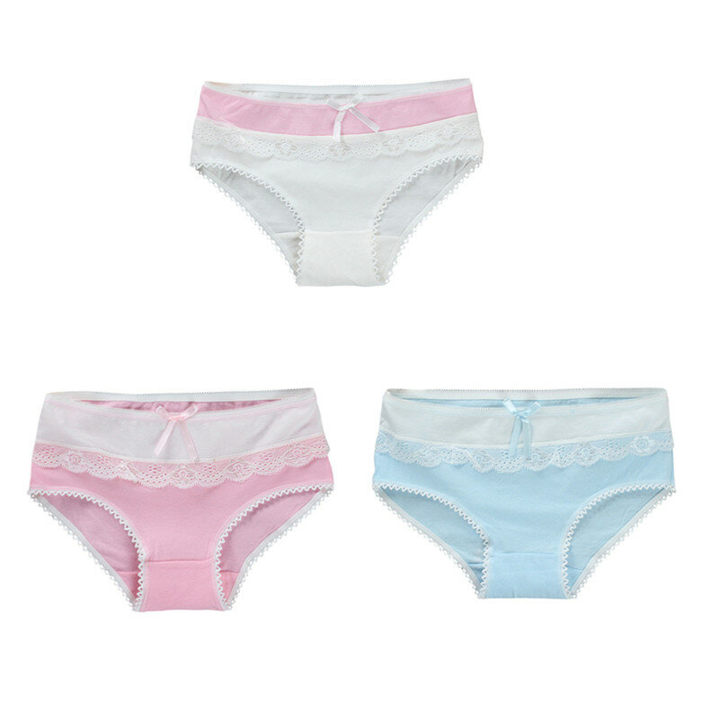 3pcs Girls Panties Lace Girl for Teens Children Cotton Lingerie 12-18 Years