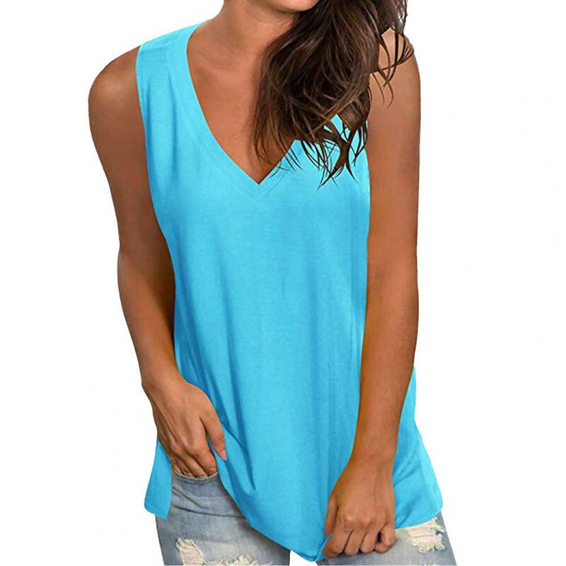 Stretchy V-neck Top Stylish Women's Sleeveless Tank Tops Casual Sport Vest Loose Fit V-neck T-shirts Trendy for Streetwear