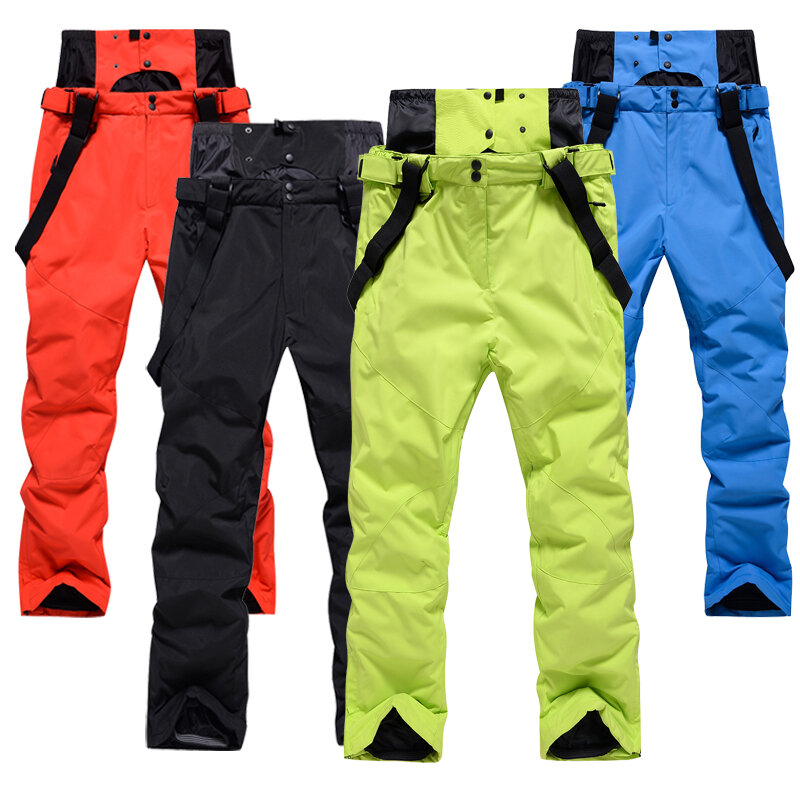 Calças de esqui impermeáveis e impermeáveis masculinas, calças suspensas de snowboard, grossas e quentes, inverno, tamanho grande, alta qualidade