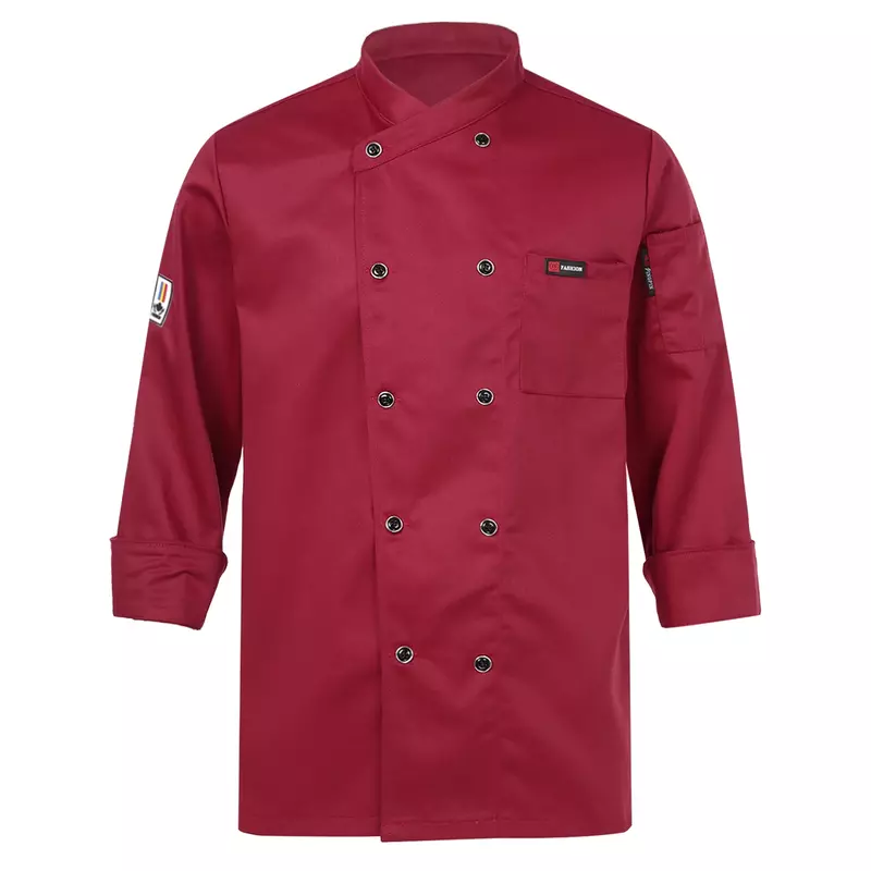 Długa służba odzież kołnierz piekarnia Cross-over restauracja praca w kuchni kurtka z rękawem kucharz płaszcz spożywczy jednolita kawiarnia damska szefowa kuchni