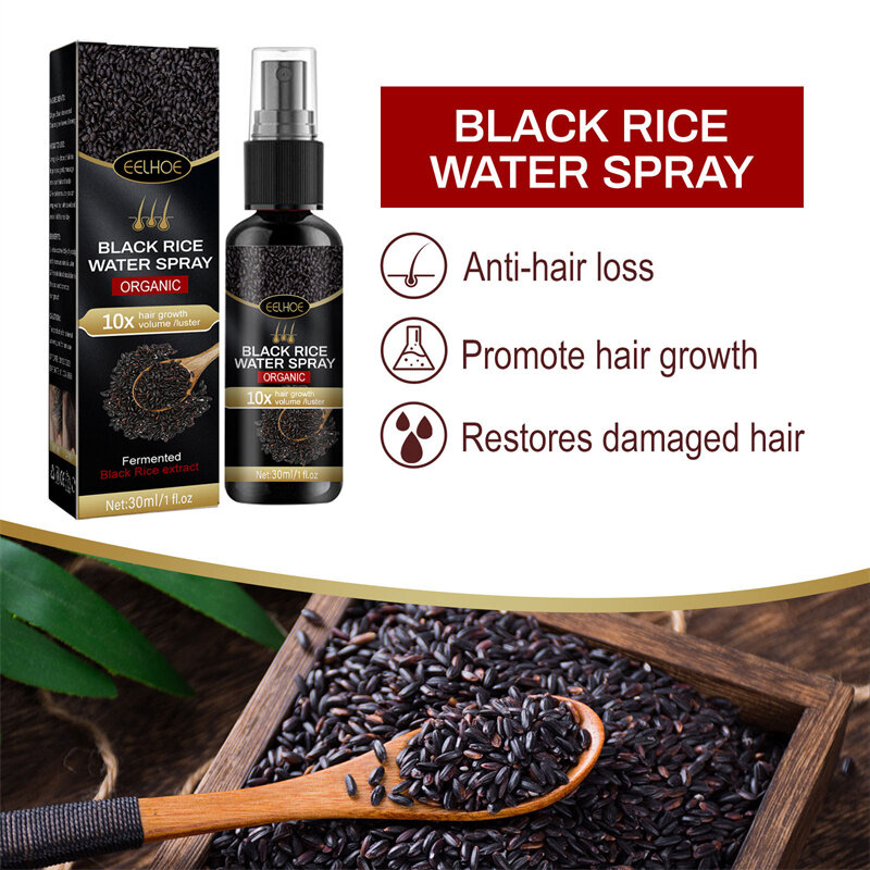 Spray per capelli di riso nero Spray per capelli rinforzante condizionante levigante per la crescita dei capelli previene il diradamento della riparazione dei capelli secchi