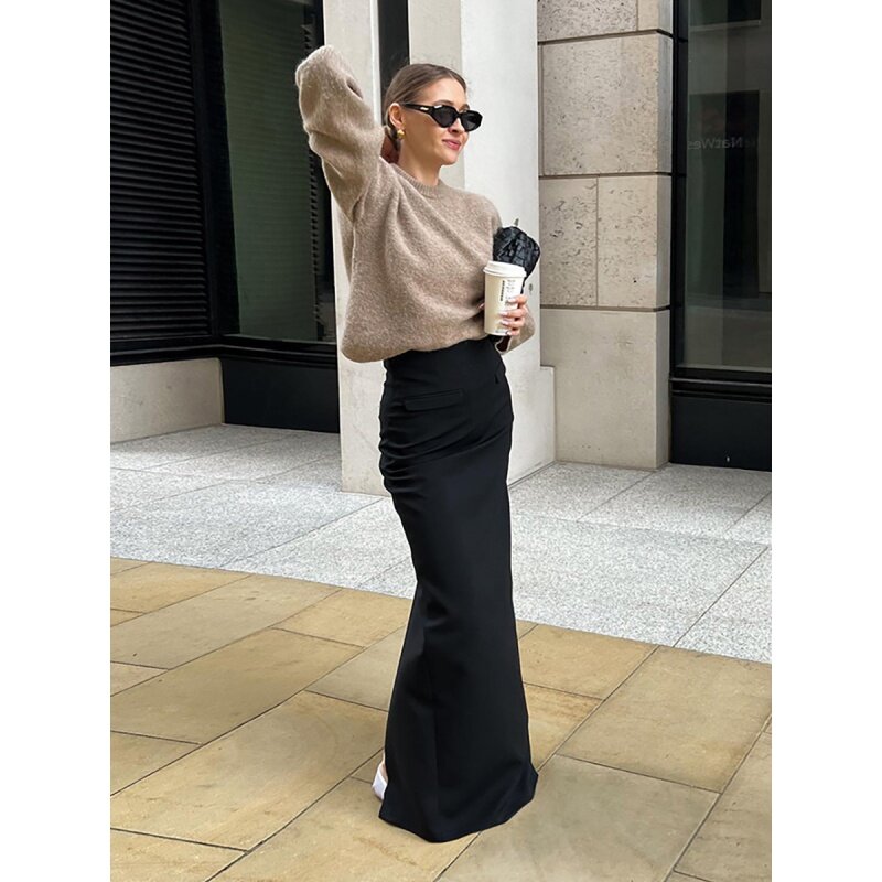 Czarna Sexy Slim Fit spódnica z rozcięciem i wysokim stanem typu Fishtail, nowa jesienna moda damska Fengsb