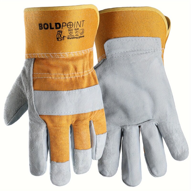 1 Pair BOLDPOINT Large Leather Gloves for Men/Women: Gardening, Welding, Construction, Firm Grip, Durable Cowhide, Cotton Lined