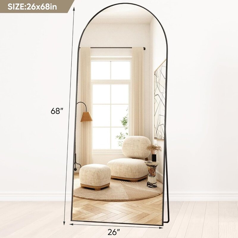 Antok-Comprimento total Arched Floor Mirror com suporte, espelho extragrande, 68x27 em