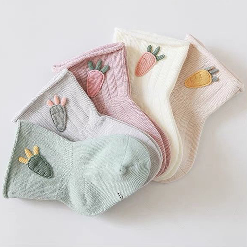 Calcetines de algodón para bebé recién nacido, medias de dibujos animados, zanahoria, pie, 3 pares