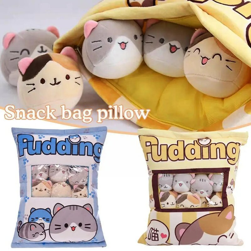 Pudding Snack Pillow Cat Throw Pillow With A Bag Removable Stuffed Animal Toys CreativeSnack Zipper Bag Decor Cushion For G D8J7