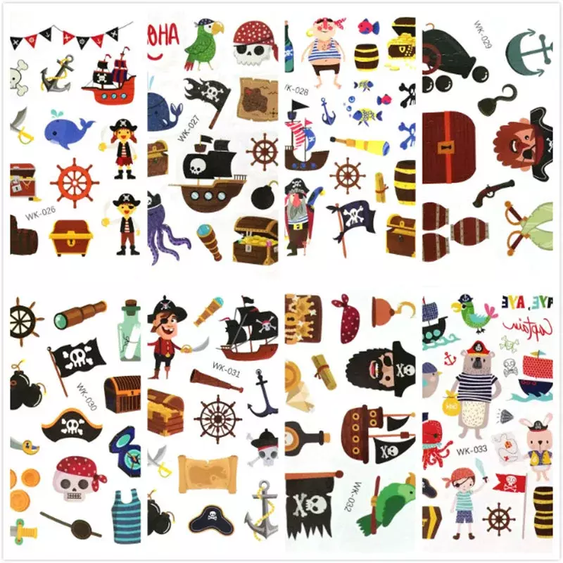 Kartun Bajak Laut Tato Sementara Tato Palsu Seni Tubuh Stiker Anak Dekorasi Pesta 10 Buah/BANYAK