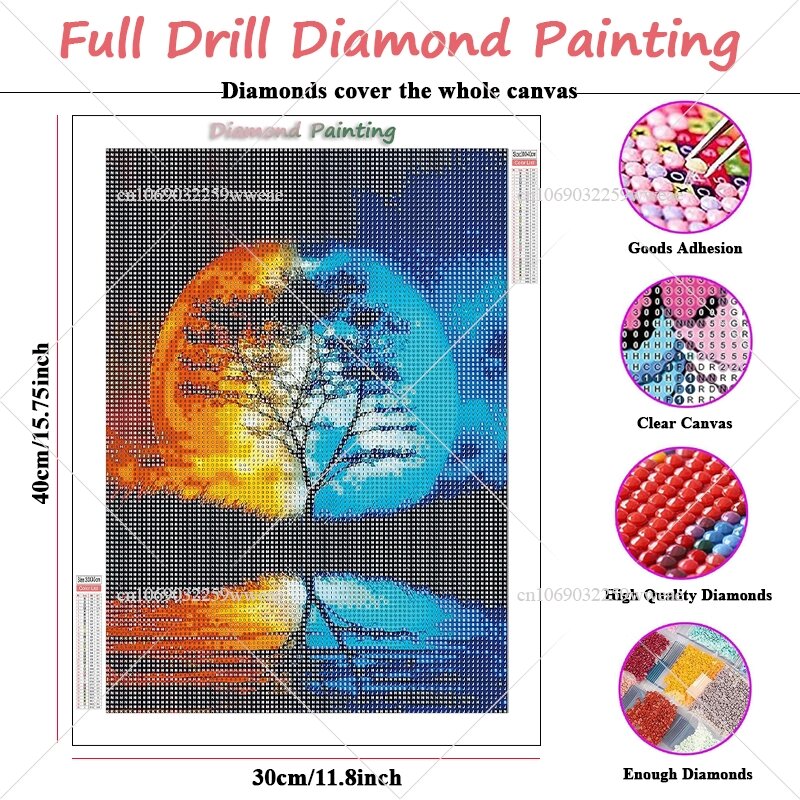 DIY 5D Diamond Painting Landscape Diamond Mosaic Tree Night Moon Embroidery New Collection 2024 Wall Decoration Art Living Room