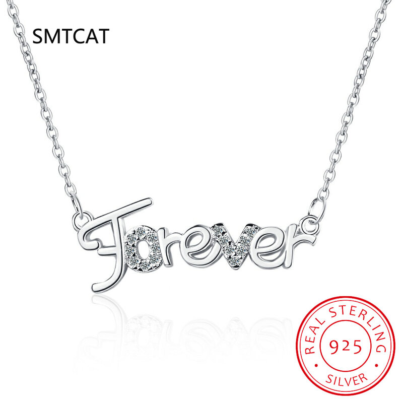 925 Sterling Silver Diamond Simple Forever Letter Clavicle Chain collana donna Classic Fashion Jewelry Accessories