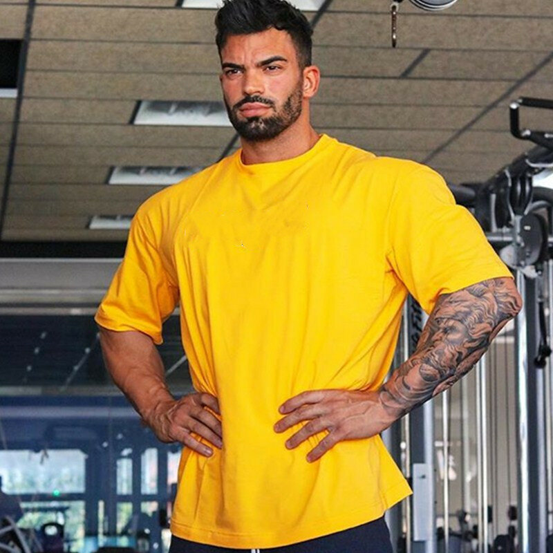 Hip Hop Style manica corta sport Fitness t-shirt grande tuta da ginnastica in cotone per il tempo libero da corsa da uomo