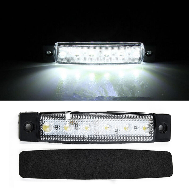 Luzes externas para carro, luz de marcador lateral para reboque, caminhão, barco, indicador de BUS, lâmpada RV, aviso traseiro, branco, 12V, 6 LED