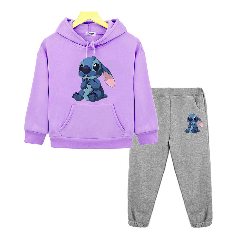 Stitch Disney print felpe con cappuccio felpa con cappuccio lungo + pantaloni abbigliamento boutique per bambini y2k sudadera pullover in pile boy girl set con cappuccio
