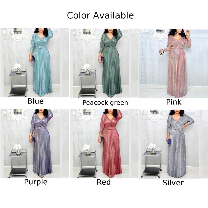 Vibrant Peacock Green V neck Shiny Long Maxi Dress Cocktail Evening Party Pleated Hem Prom Ball Gown with Belt