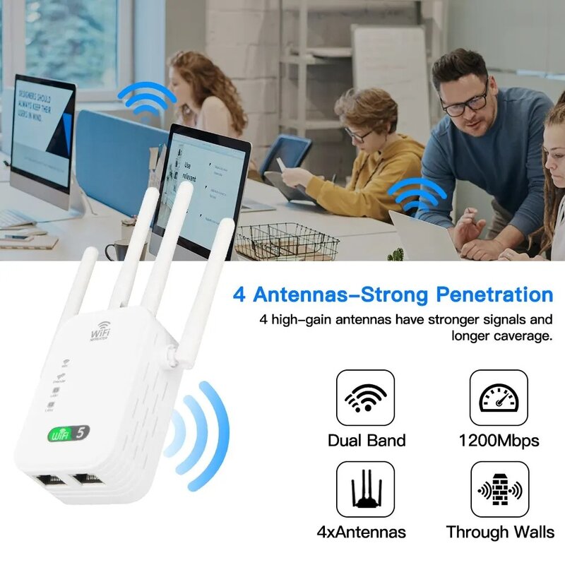 WiFi Repeater Router 1200Mbps Dual Band Wireless Amplifier 2.4G 5GHz Network Card Long Range Signal Booster For Home Office PC