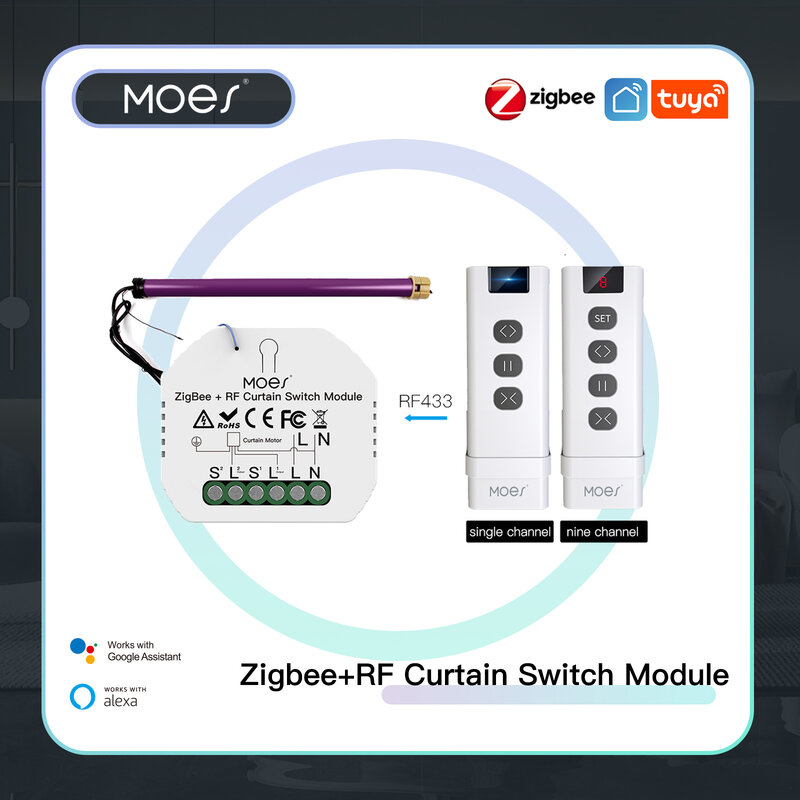 MOES-ZigBee 3.0 Módulo Interruptor Cortina Inteligente, Motor de Persianas Motorizado do Obturador do Rolo, Tuya Vida Inteligente, Alexa Echo Google Home