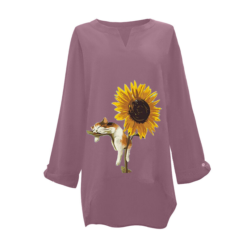 Letnia luźna, z lenu bluzka kobieta z długim rękawem Top w stylu Boho koszule słonecznik Vintage artystyczne ubrania eleganckie bluzki oversize 2023