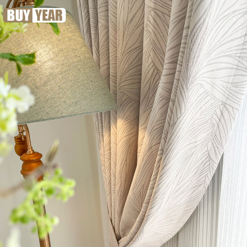 Customized Modern Simple High-end Leaf Line Double-sided Chenille Jacquard Curtains for Living Dining room Bedroom