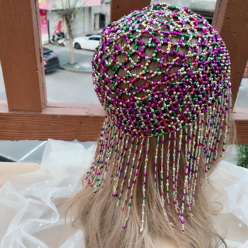 غطاء رأس مطرز بالخرز إكسسوار شعر للرقص الشرقي لحفلات الزفاف