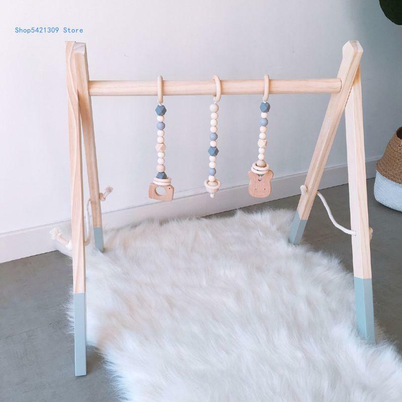 85WA Nordic Style Cartoon Solid Wood Baby Kids Ftness Rack Children Room Decoration  with Ornaments Infant Clothes Frame