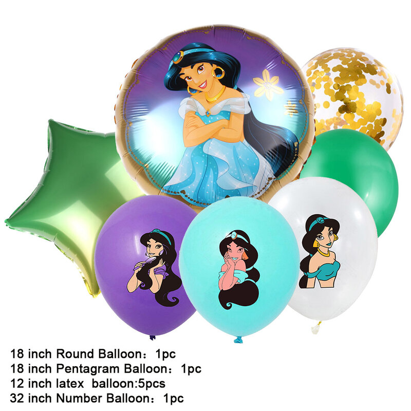 Vajilla desechable decorativa para fiesta de cumpleaños, tema de Aladdín, princesa Jasmine, Fondo de globo, regalo para niña