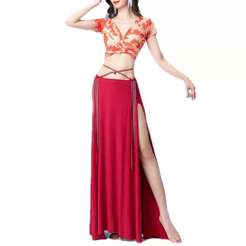 2023 Oosterse Crop Top En Rok Buikdansen Kostuum Set Voor Vrouwen Dans Podium Optreden Pak Elegante Oefenkleding Outfit