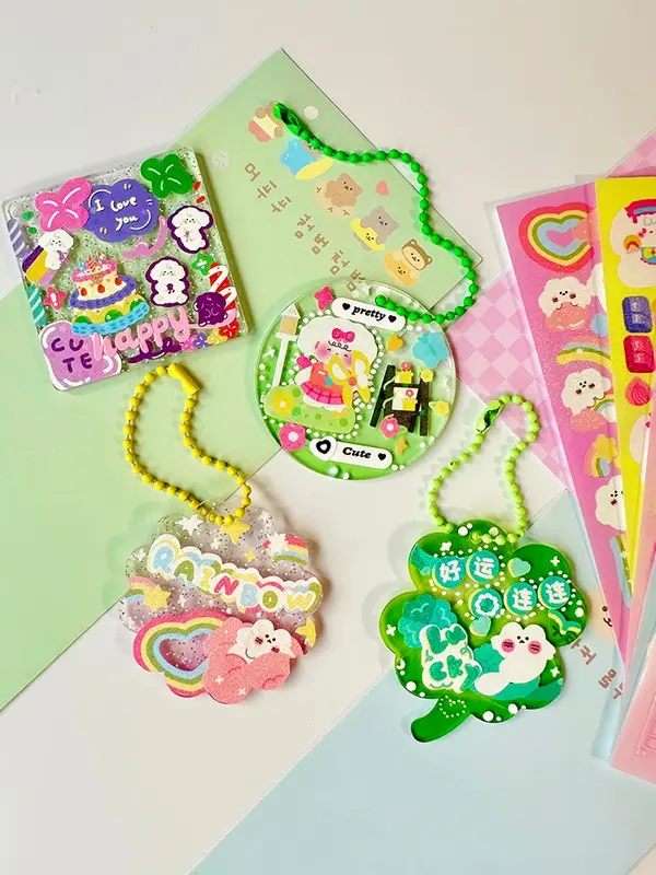 74Pcs DIY Acrylic Plate 3D Sticker Biscuit Set Kpop Guka Polco Girl Stickers Photocard Children's DIY Gift Korean Stationery