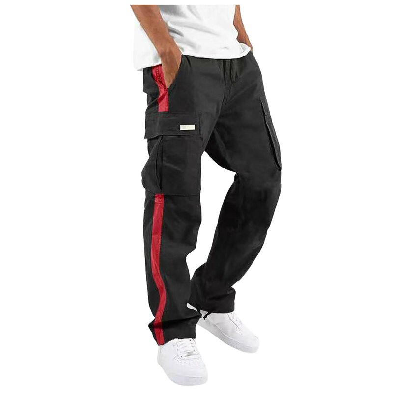 Calças pretas slim fit de perna reta masculina, jogger lápis casual, calças cargo, moda masculina