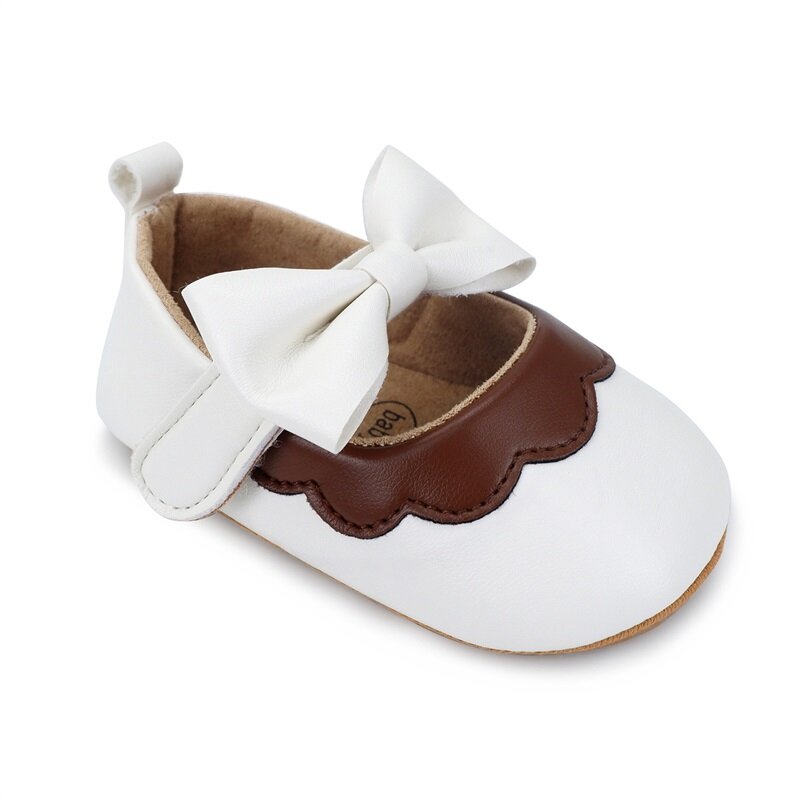 Avodoba-детская принцесса искусственная кожа бант контрастные плоские туфли для малышей Нескользящие прогулочные туфли детская прогулочная обувь