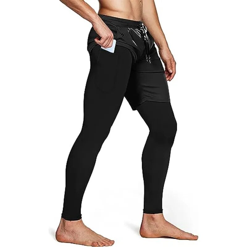 Pantalones de compresión para correr para hombre, ropa deportiva de doble cubierta 2 en 1, chándal de entrenamiento para gimnasio, pantalones de chándal deportivos para hombre
