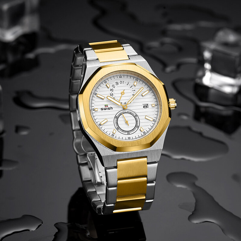 Männer Hexagon Uhr Patchwork Gold Farbe Uhren Business Watch metall quarz armbanduhr