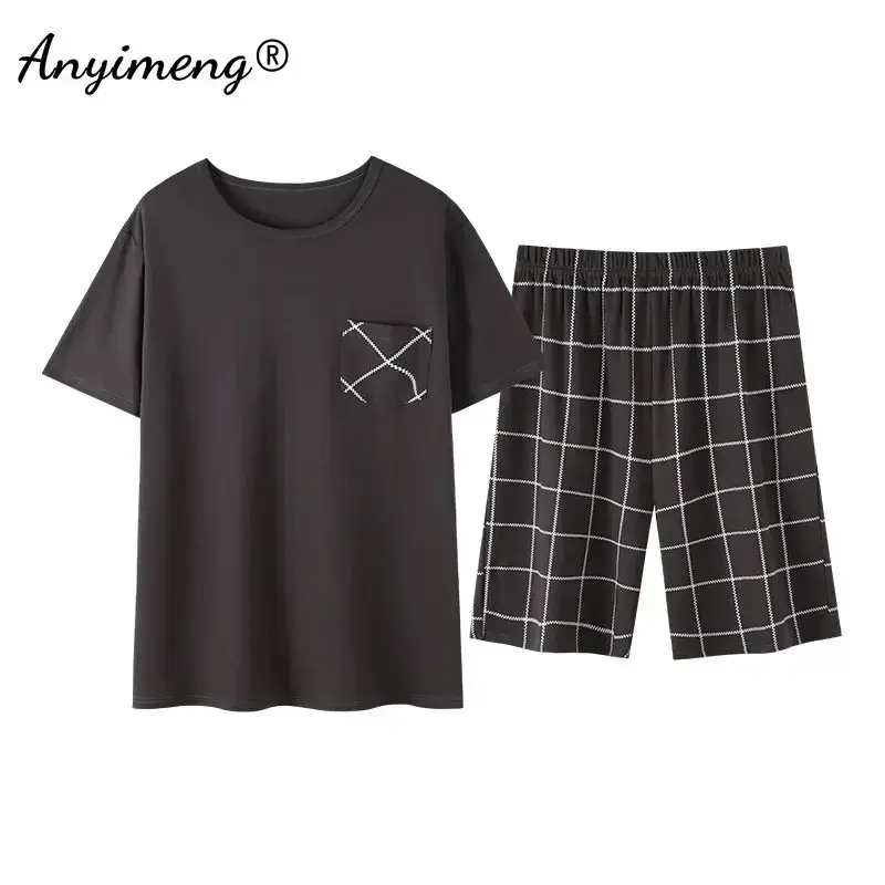L-4XL de algodón para hombre, ropa de dormir elegante, pantalones cortos de manga corta a la moda, para el hogar, conjunto de 2 piezas