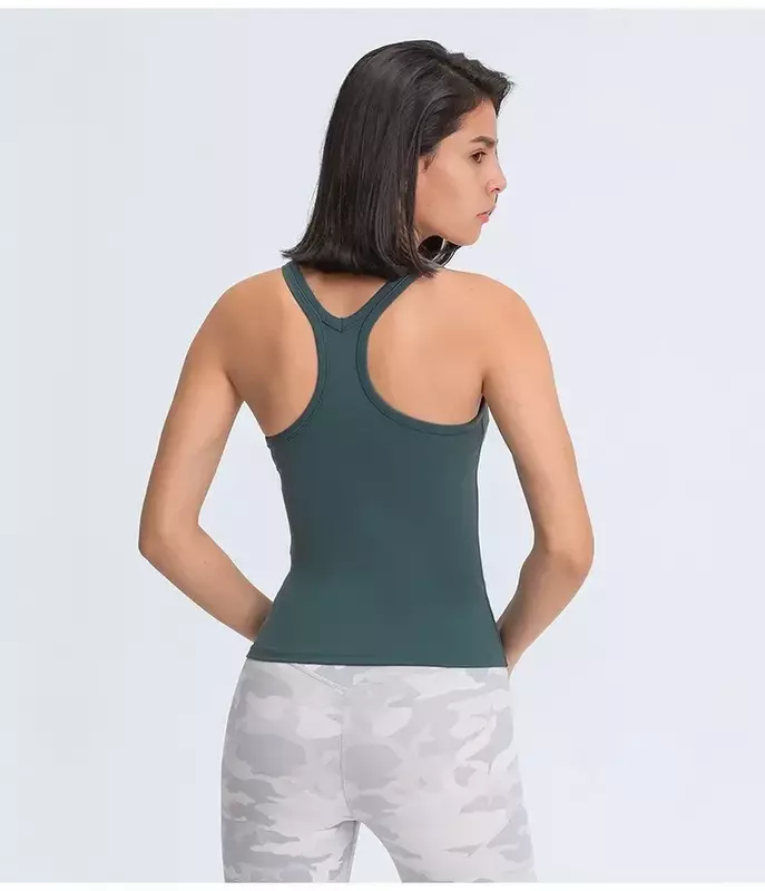 Citroen Vrouwen Racerback Yoga Tank Top Gebouwd In Sportbeha Gewatteerde Mouwloze Workout Shirts Naakt Gevoel Fitness Hardloopgym Tops