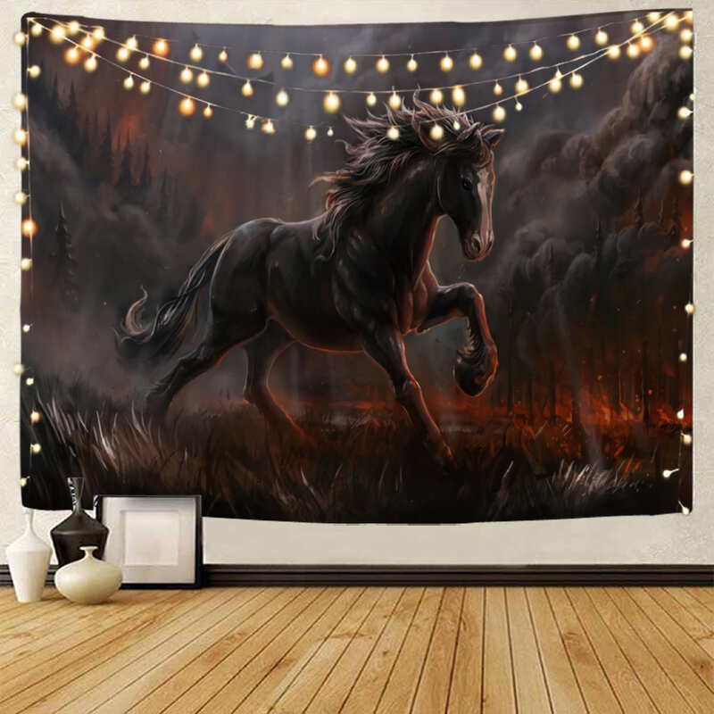 Tapices decorativos ilustrados para galopar caballos, pastizales y caballos voladores galopantes