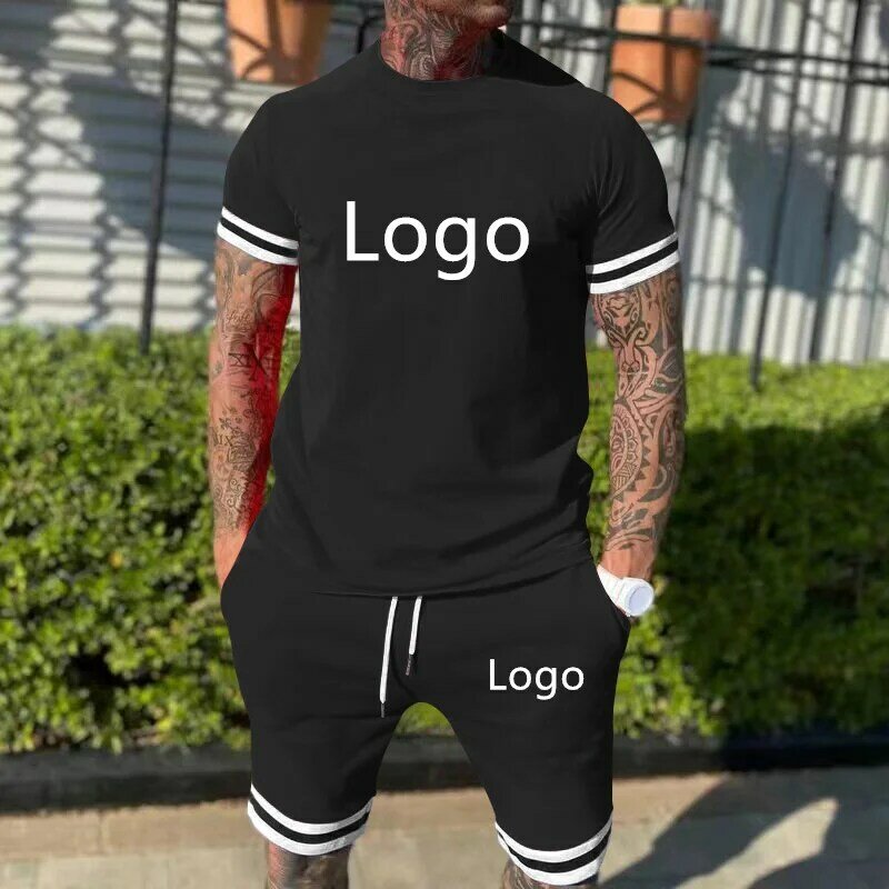 Własne logo zestaw męskich letnich ubrań drużynowych moda codzienna bawełniana męska koszulka zestaw własne LOGO zestaw z krótkim rękawem
