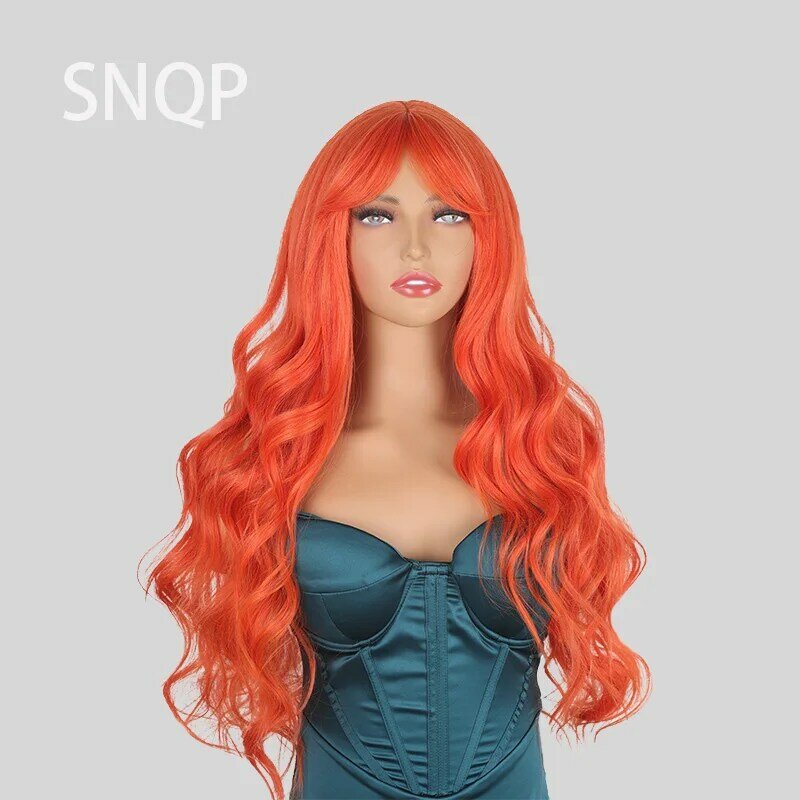 SNQP 31inch Orange Center-parted Curly Wig  New Stylish Hair Wig for Women Daily Cosplay Party Heat Resistant Natural Looking