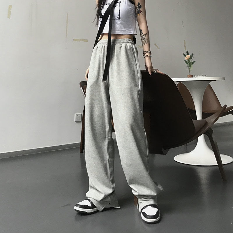 Pantalones deportivos Harajuku para mujer, pantalón de pierna ancha y corte recto, estilo coreano, holgado e informal, 2023