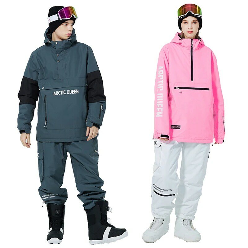 Setelan Salju Pria atau Wanita Baru Setelan Snowboarding Pakaian Musim Dingin Pakaian Luar Ruangan Hoodie Kostum Tahan Air Jaket Ski + Celana Unsex