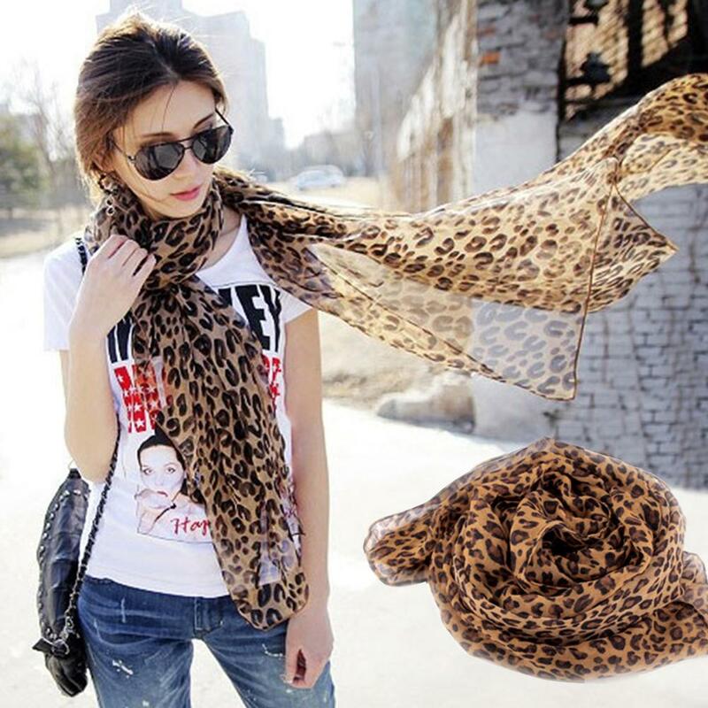 Винтажный шарф с леопардовым принтом, модная мягкая шифоновая шаль, шарф, женский зимний шарф с животным принтом, шарфы с леопардовым принтом для женщин