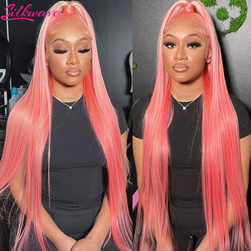 Peluca de cabello humano liso de 13x6 Hd para mujer, postizo de encaje Frontal, color rosa transparente, 13x4, predesplumada, 613