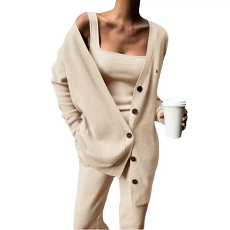 Трикотажный Комплект из трех предметов для женщин на весну и осень 2024, новый женский пиджак, жилет и брюки