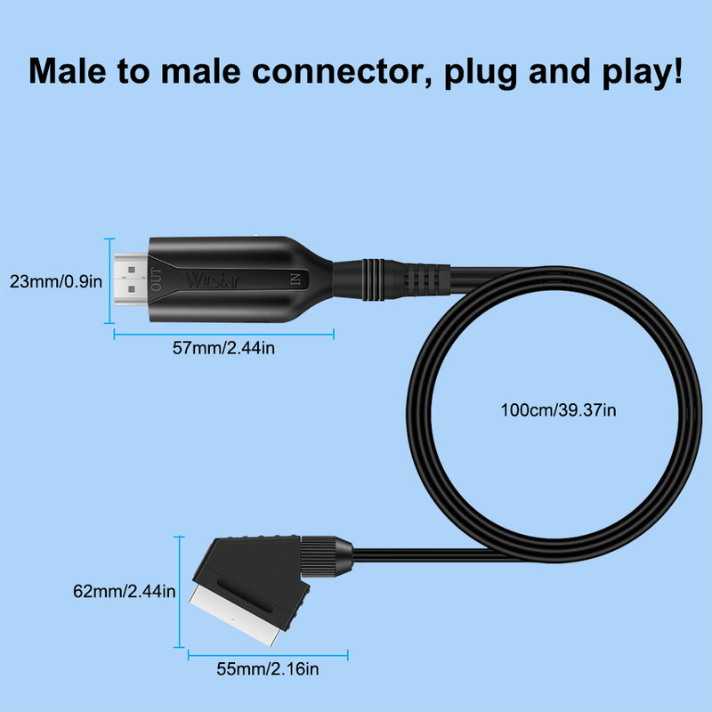 1080P SCART Ke HDMI Video Audio Converter Kabel Adaptor Laki-laki Ke Laki-laki SCART Input Ke HDMI Output untuk HDTV Sky Box STB Plug Play