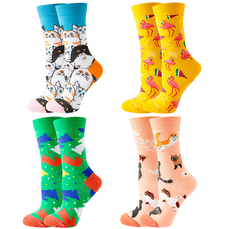 Милые женские носки с изображением мультяшных животных еды фруктов милые забавные модные носки счастливого Харадзюку повседневные носки осень весна чулки
