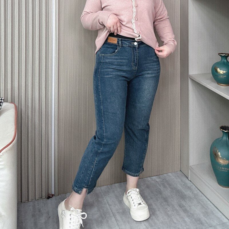 Small Straight Leg Jeans Women Spring Summer 2024 New Plus Size High Waist Slim Casual Leg Notch Ankle-Length Pants