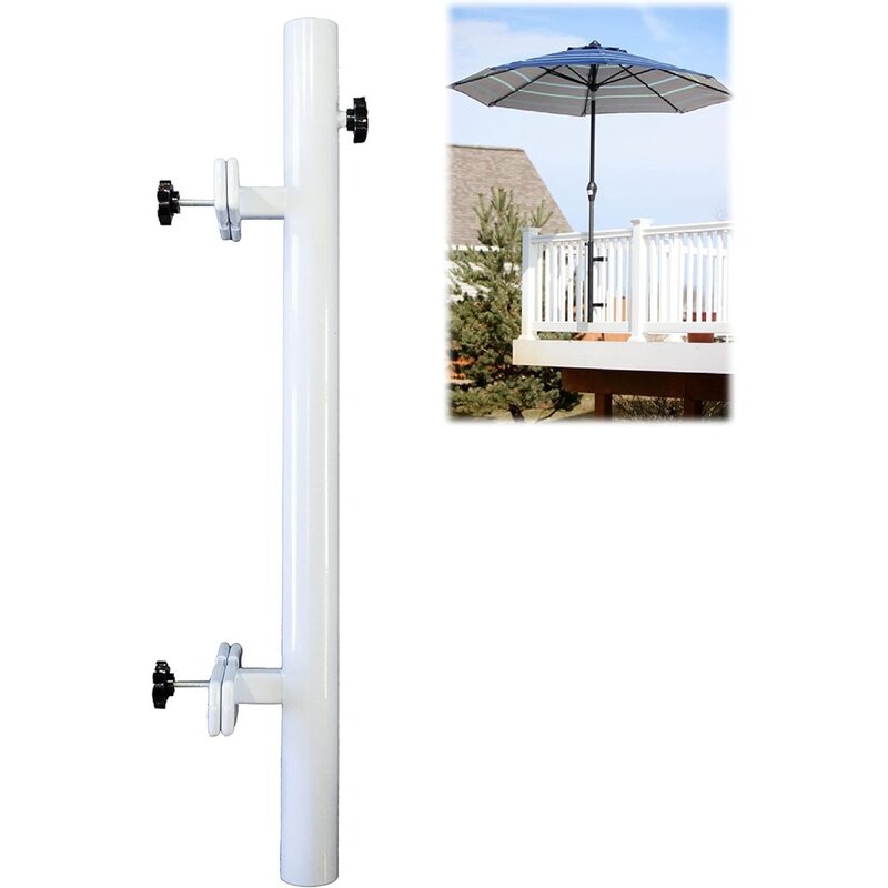 Patio Umbrella Holder | Outdoor Umbrella Base and Mount | Attaches to Railing Maximizing Patio Space and Shade (White)