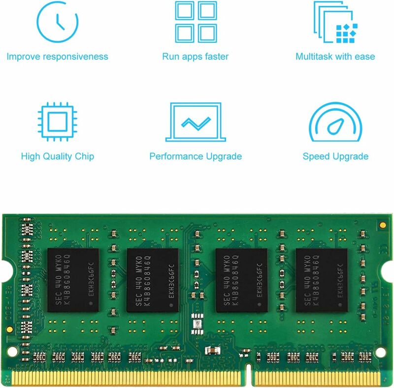 TECMIYO-Memória RAM de Laptop, Não-ECC-Verde, 1.35V, PC3L-12800S, 1RX8, DDR3, 4GB, DDR3L, 1600MHz, 1600MHz